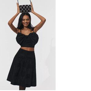 Anthropologie Maeve Taffeta Dot Midi Skirt size 4 new with tag black nwt